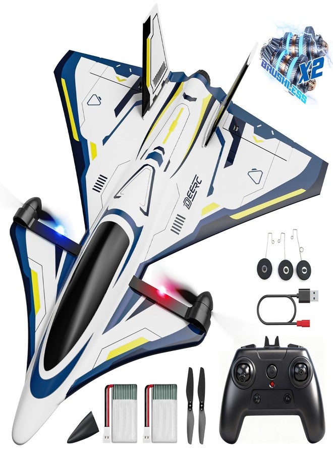 ديرك طائرة DEERC رباعية القنوات بدون فرش للتحكم عن بعد، طائرة هواية نفاثة تعمل بالتحكم عن بعد بتصميم خيال علمي مع أضواء LED، جاهزة للطيران، طائرة شراعية EPP بتردد 2.4 جيجاهرتز مع مثبت جيروسكوبي سداسي المحاور، مناسبة للبالغين من المبتدئين إلى المحترفين. - Image 1